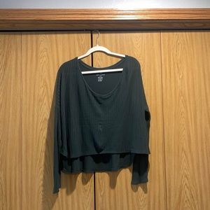 Dark green ribbed long-sleeved American eagle top